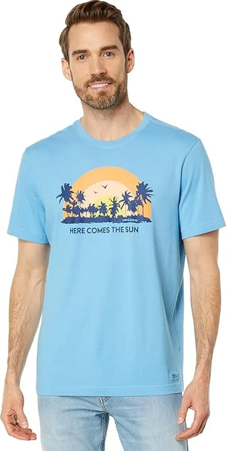 Life is Good Tropical Sunset Short Sleeve Crusher Tee (Cool Blue) Men's T Shirt
