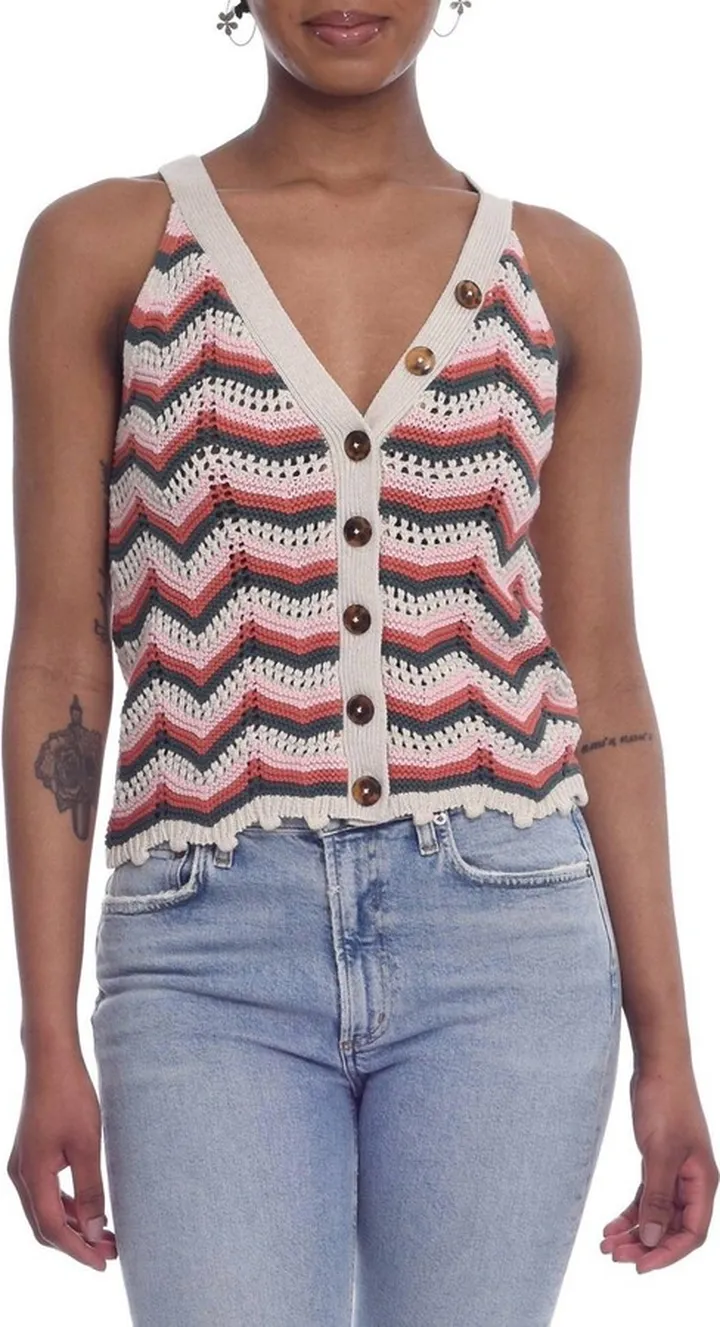 Flame Stitch Button Front Halter In Hemp Papaya Combo