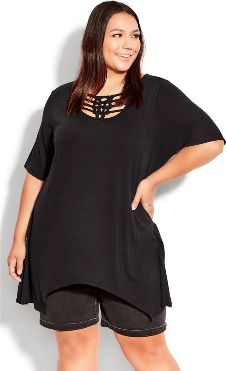 AVENUE | Women's Plus Size Knotted Cage Tunic - black - 18W