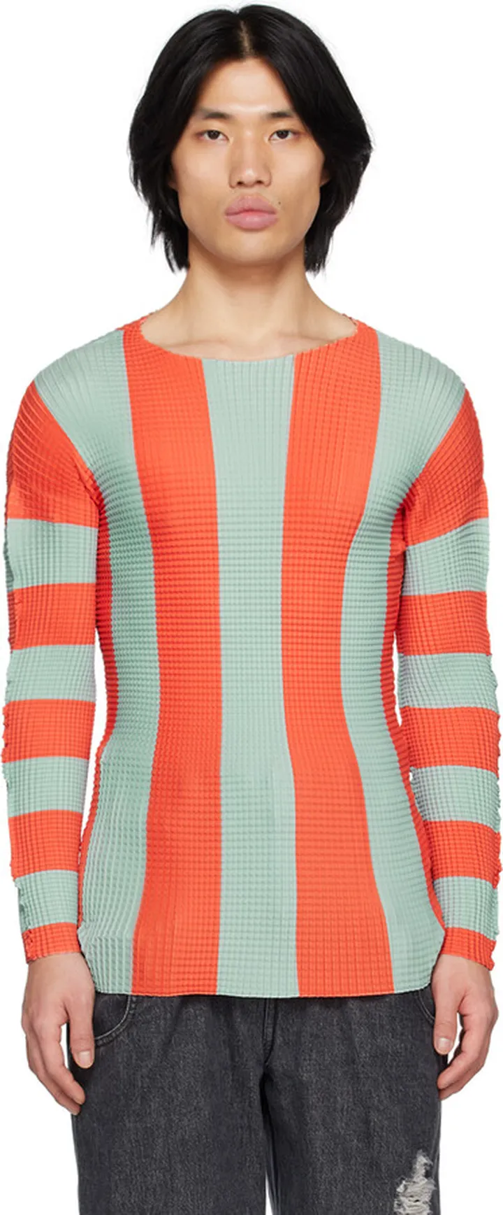 SUNNEI Blue & Orange Pleated Stripe T-Shirt