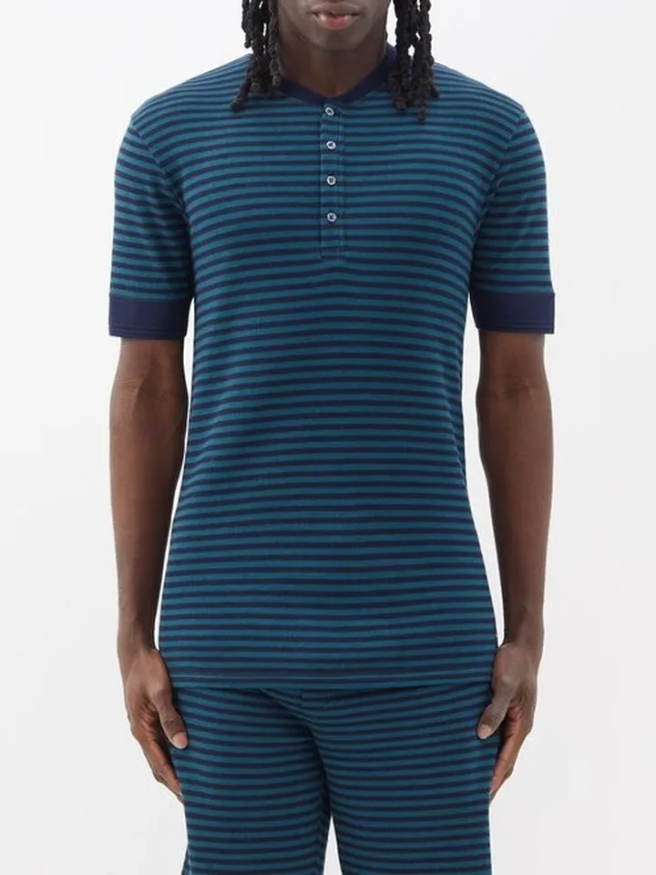 Striped Cotton-blend Piqué Pyjama Top