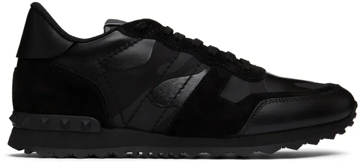 Valentino Garavani Black Camouflage Rockrunner Sneakers