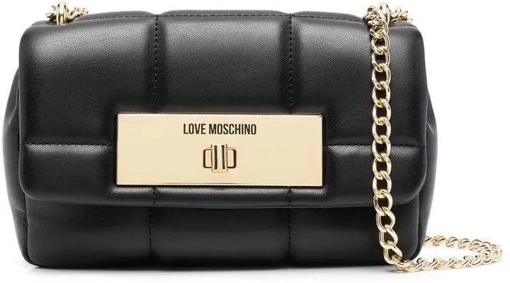 Engraved-Logo Quilted Shoulder Bag