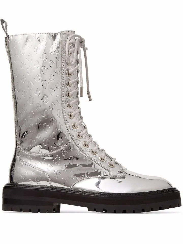 Cora embossed-logo lace-up boots
