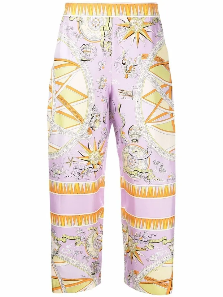 Astrolabio-print cropped silk-twill trousers