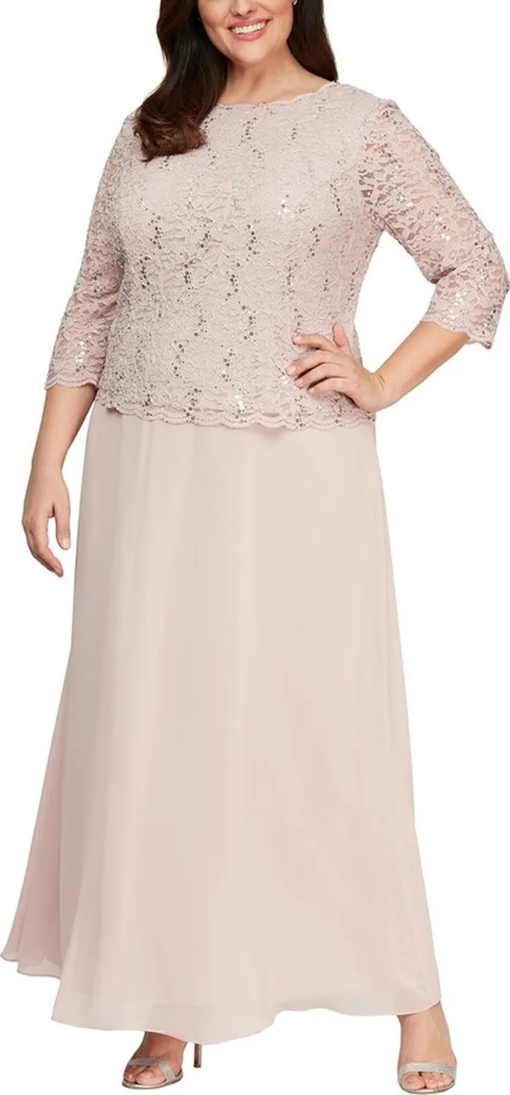 Long Mock Dress With Sequin Lace Bodice
