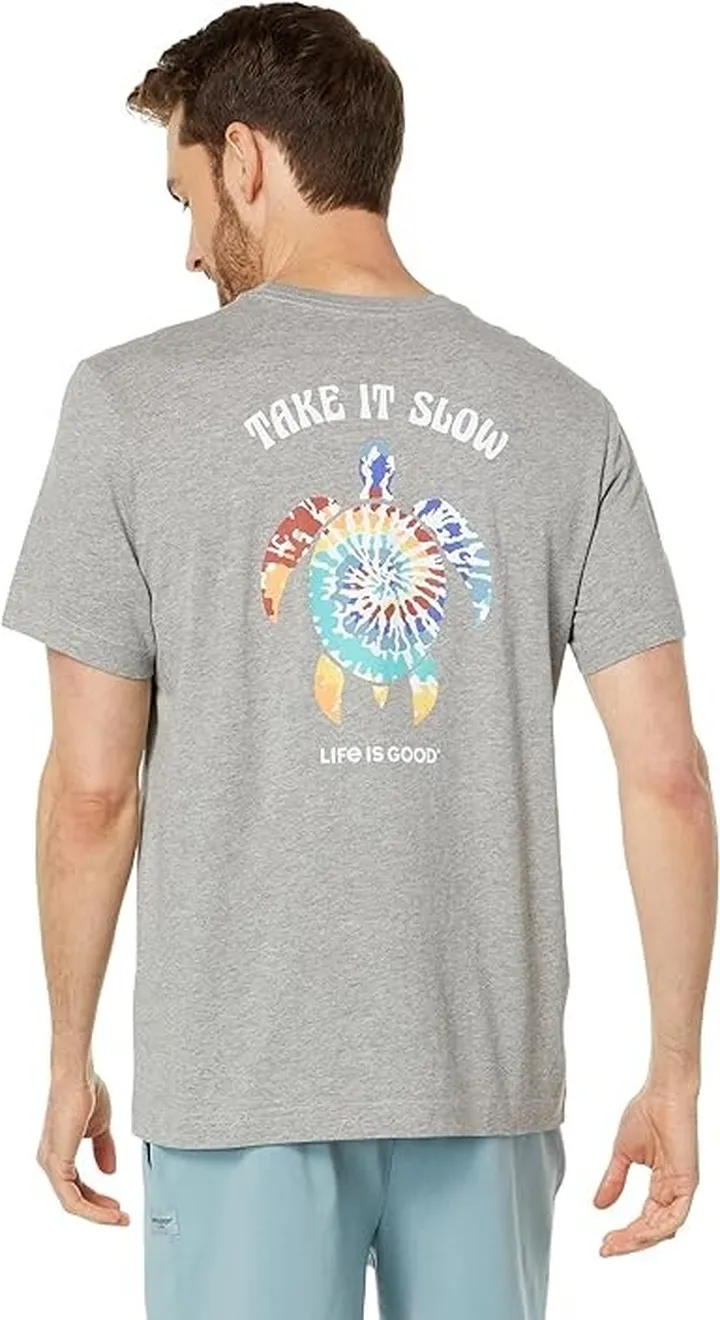 Life is Good Crusher Tee Tie-Dye Turtle (Heather Gray) Men's Clothing