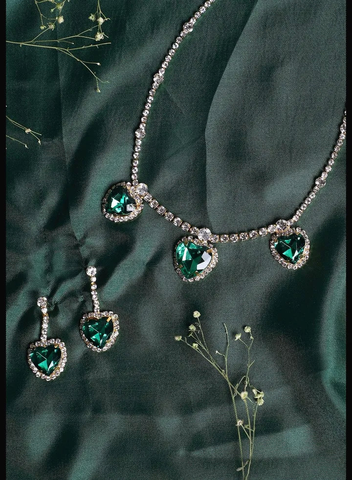 Gold Plated Designer Stone Casual Necklace and Earring Set For Women