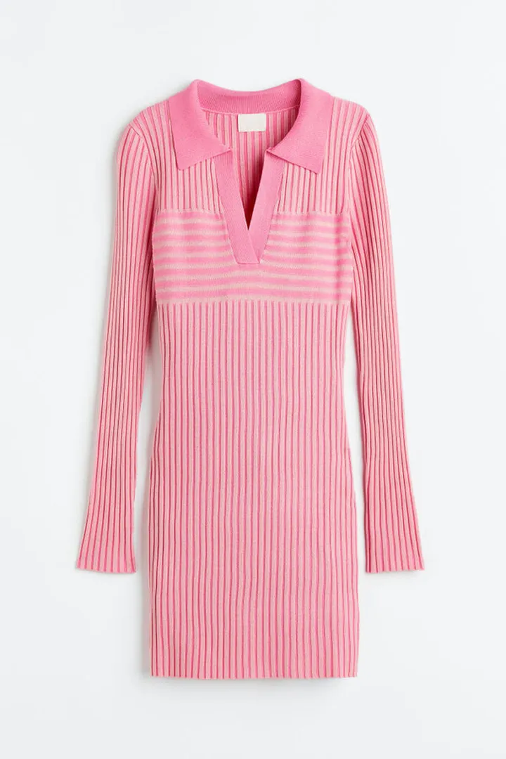 Rib-knit Dress with Collar