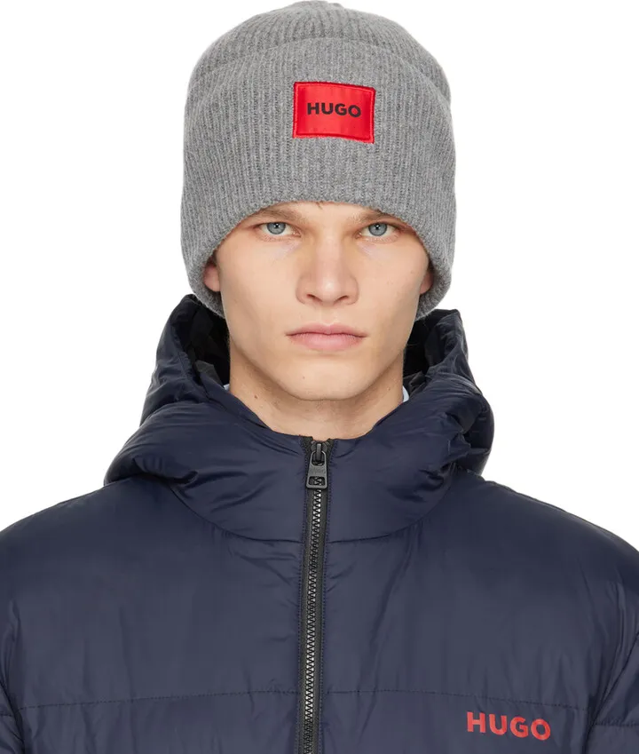 Hugo Gray Logo Label Beanie