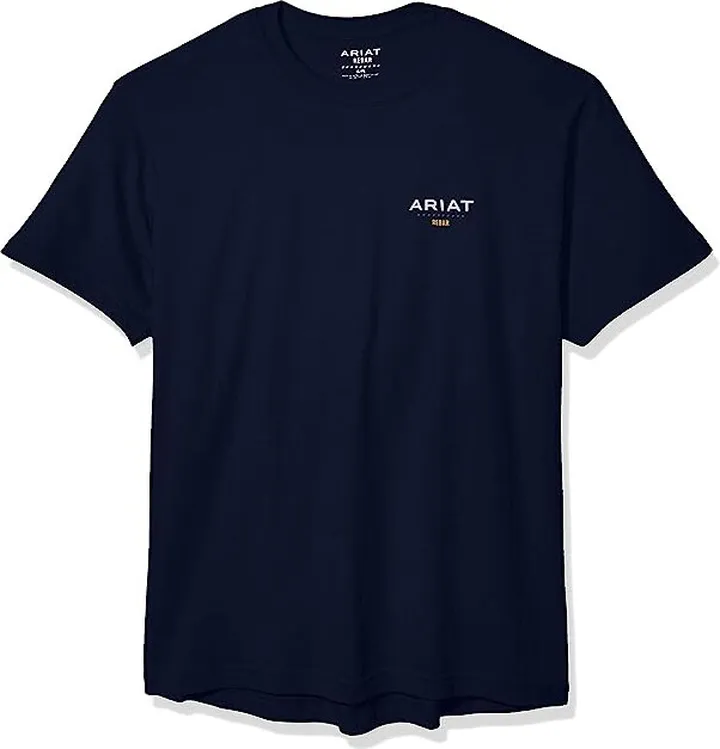 Ariat Men's Rebar Cottonstrong Short Sleeve Logo Crewwork Utility Tee Shirt (Navy) Men's Clothing