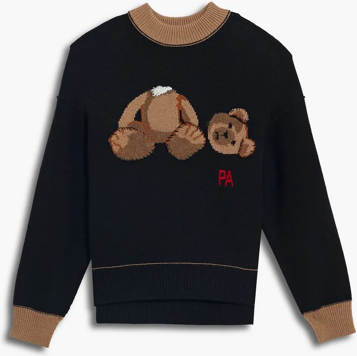 Embroidered intarsia wool sweater