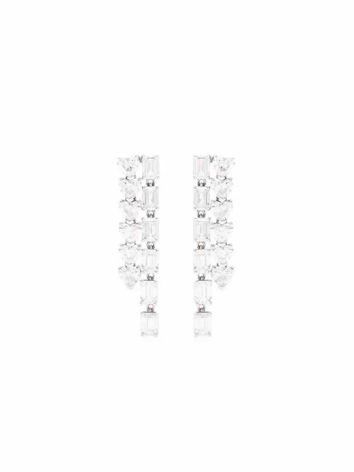 18kt White Gold Double Diamond Waterfall Earrings