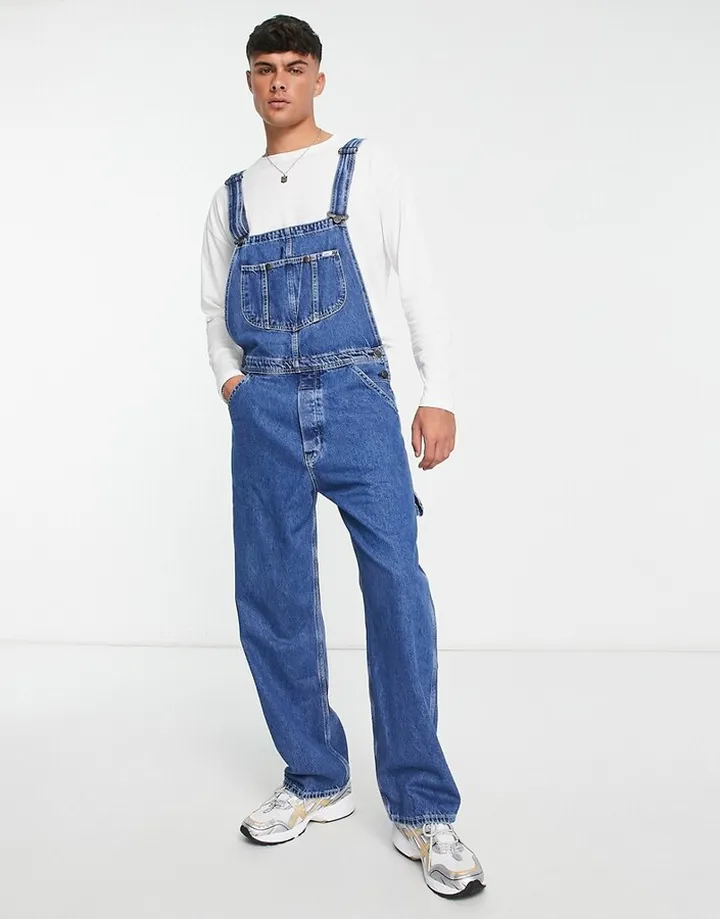 Lee relaxed fit overalls jeans in mid wash