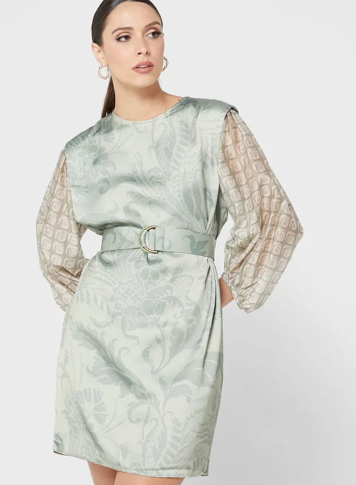 Printed Balloon Sleeve Dress