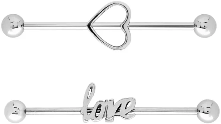Bodifine Stainless Steel Set of 2 Love and Arrow Scaffold Bars