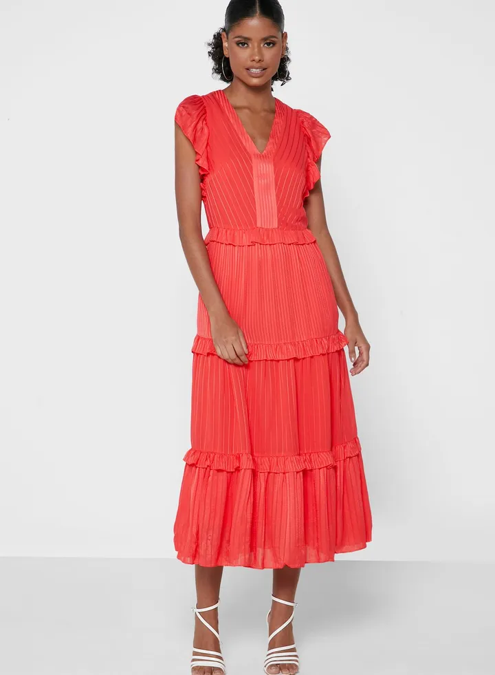 Tiliana Ruffle Detail Midi Dress