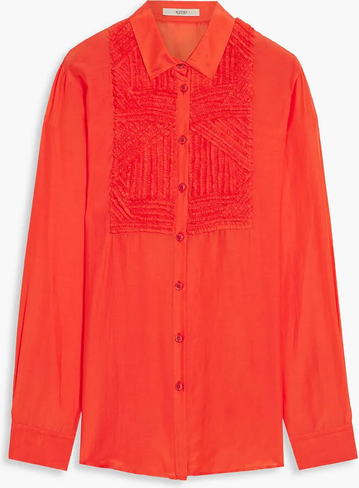 Ruffle-trimmed cotton and silk-blend shirt
