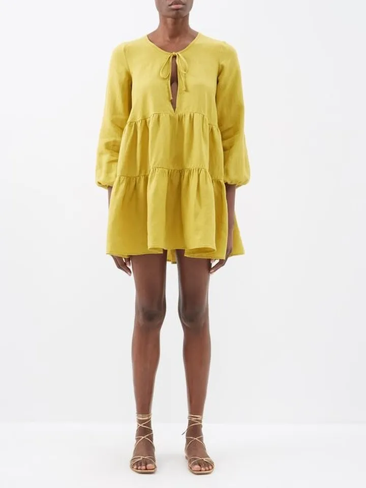 Matilda Tiered Organic-linen Mini Dress