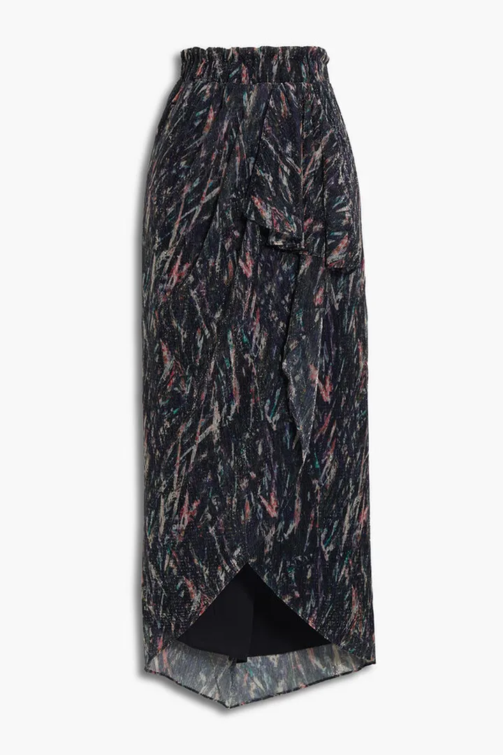 Aubagna wrap-effect printed knitted midi skirt
