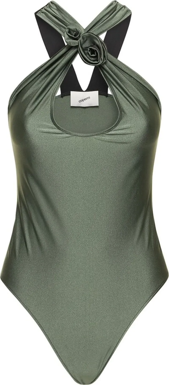 Crossover halter neck jersey body