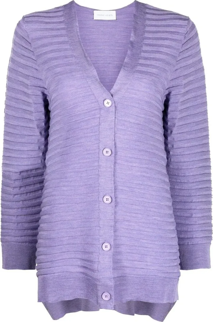 ribbed V-neck virgin wool cardigan