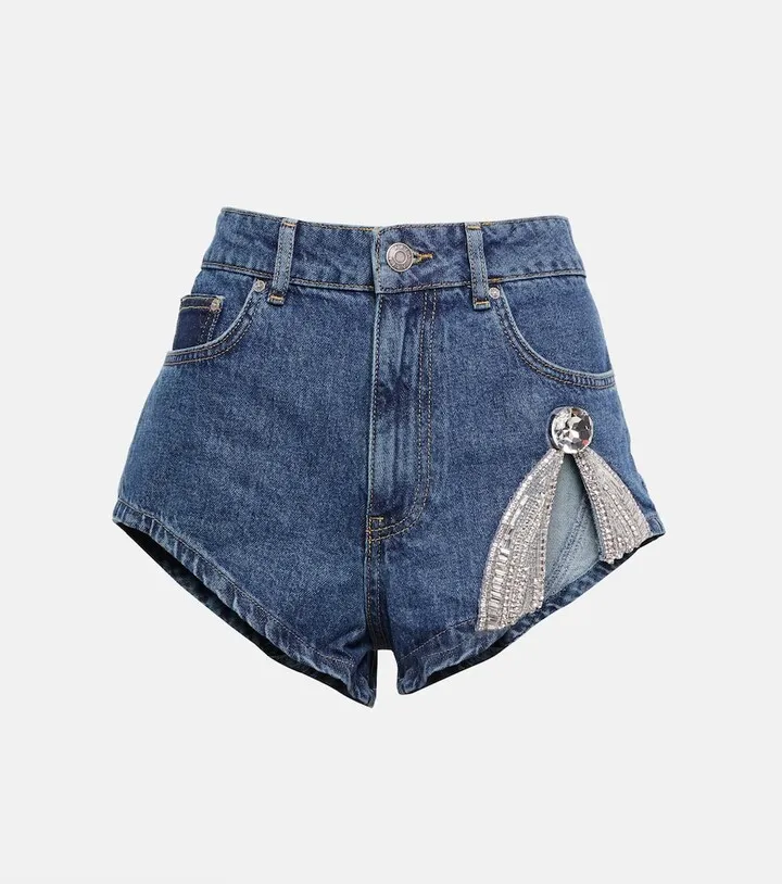 Embellished denim shorts