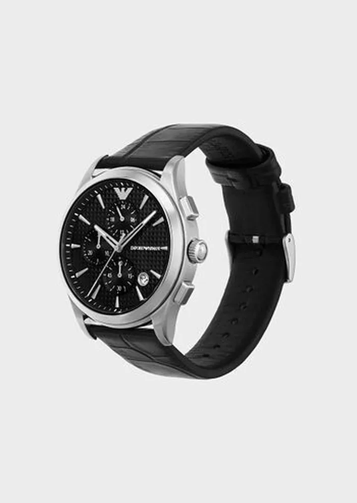 Chronograph Black Leather Watch