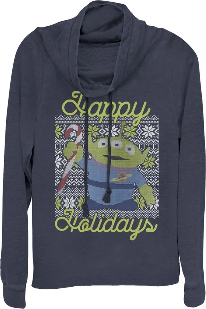 Junior's Toy Story Christmas Alien Holidays Cowl Neck Sweatshirt - Navy Blue - X Small