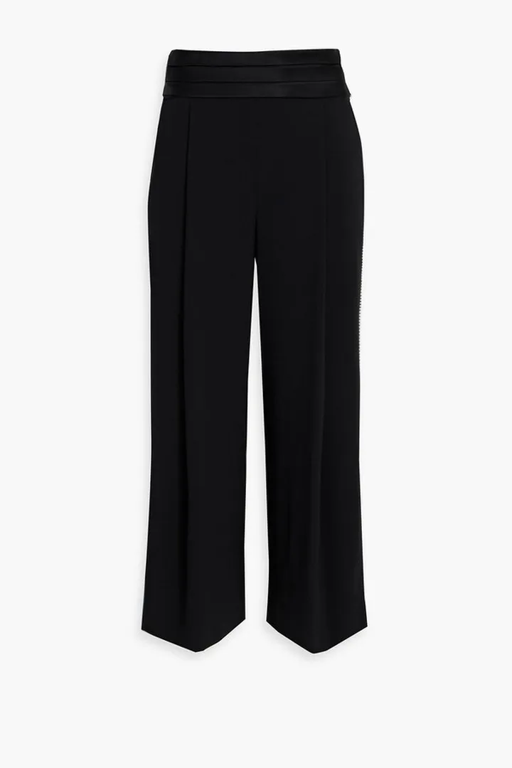 Simone embellished pleated crepe wide-leg pants