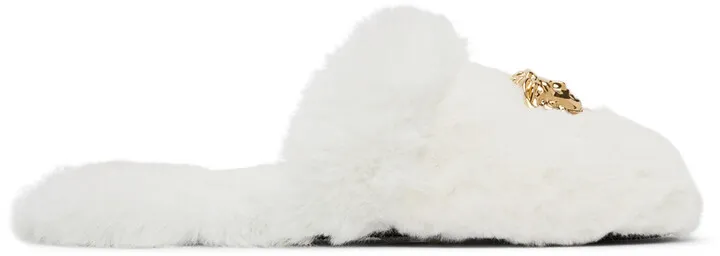 Versace White Faux-Fur Palazzo Slippers