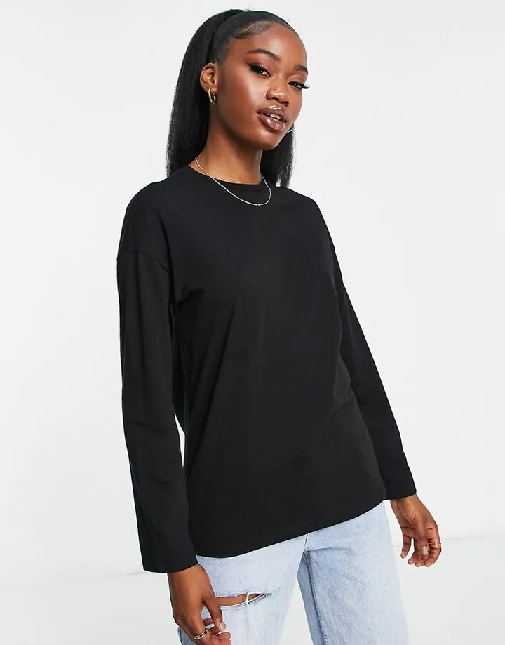 Monki long sleeve T-shirt in black