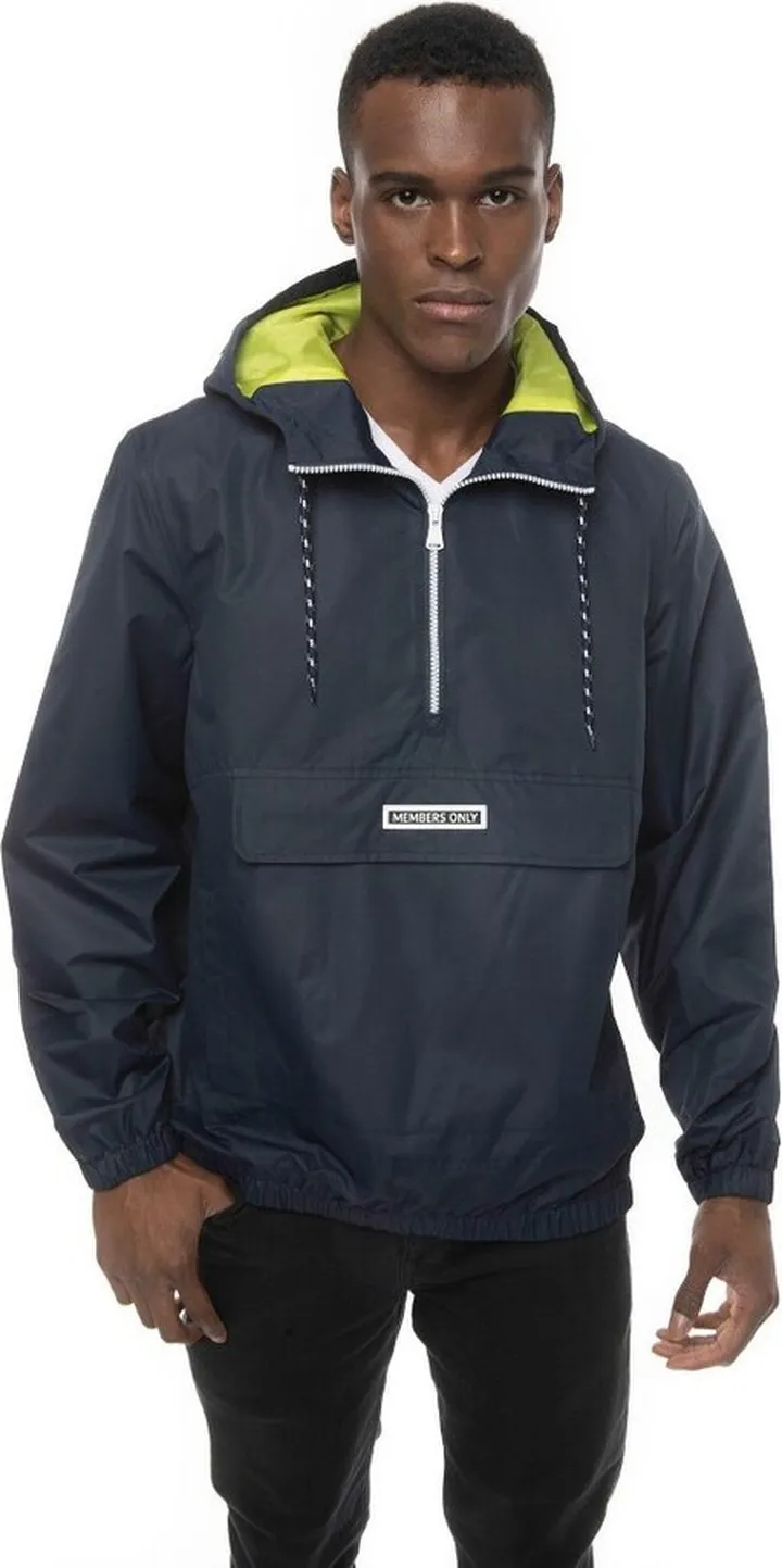 Members Only Men's Solid Popover Jacket-NAVY-2X-Large