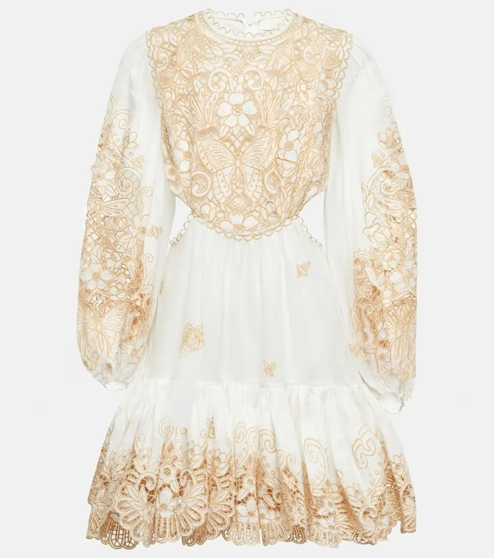 Jeannie embroidered linen minidress