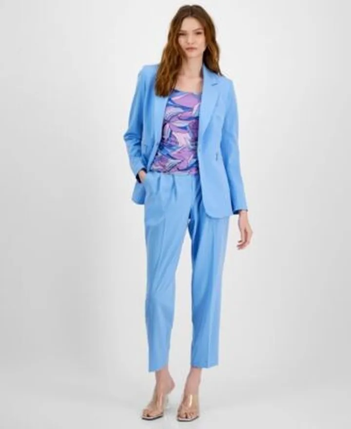 Bar Iii Womens Square Neck Top Zip Pocket Blazer Straight Leg Ankle Pants Created For Macys