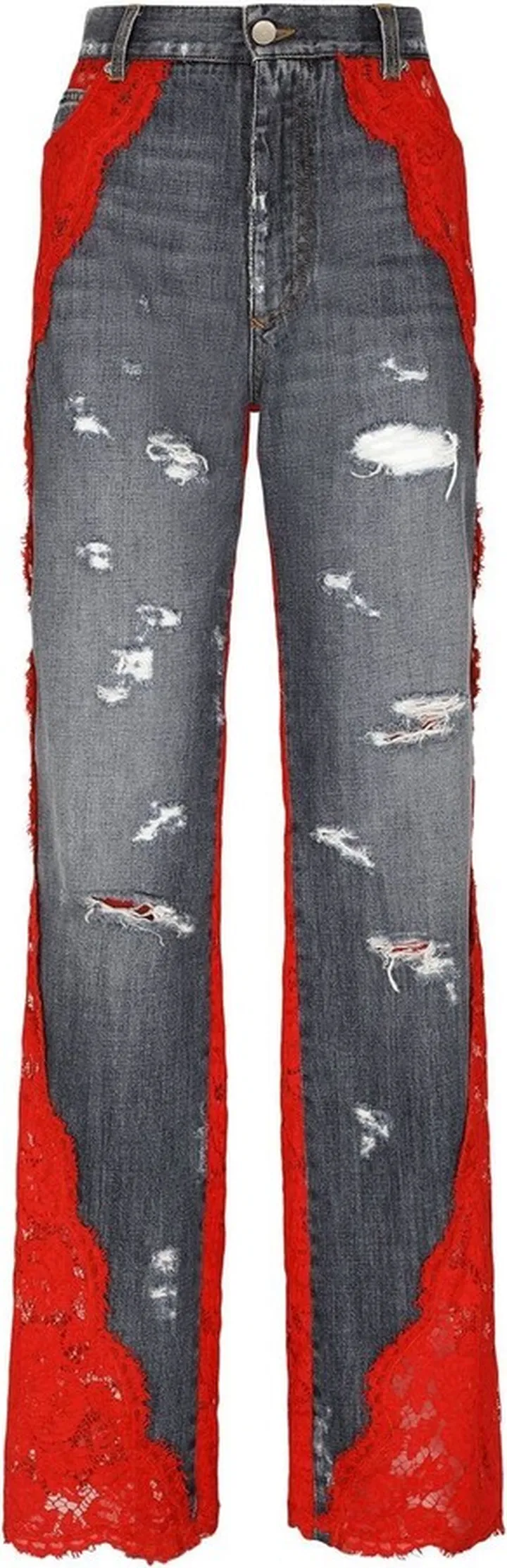 Floral-Lace Wide-Leg Jeans
