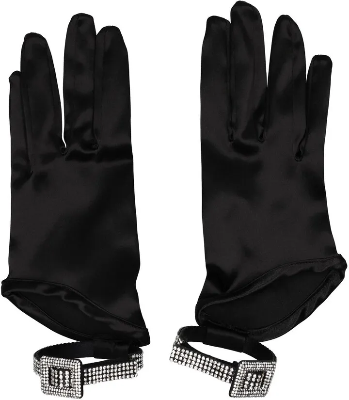 Ling crystal embellished satin gloves