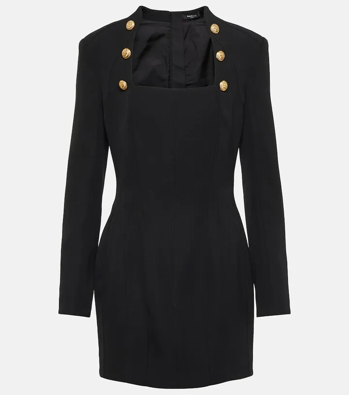 Square-neck wool minidress