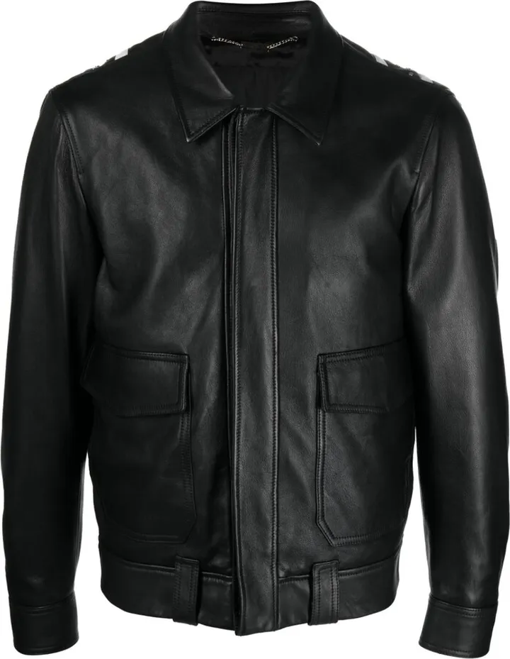 Stud-Detail Leather Biker Jacket