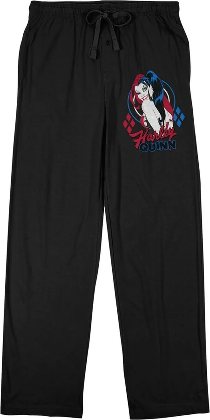 Harley Quinn Red White and Blue Color Burst Men’s Black Sleep Pajama Pants