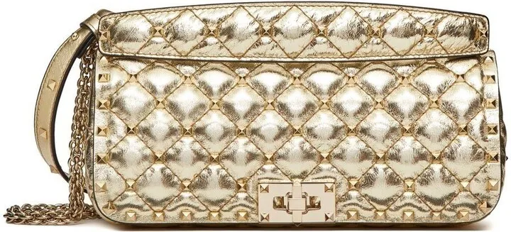Gold Rockstud Spike Quilted Shoulder Bag