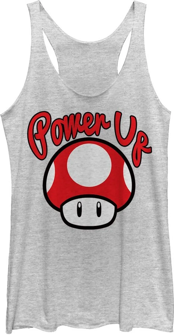 Women's Nintendo Power Up Mushroom Racerback Tank Top - White Heather - Medium