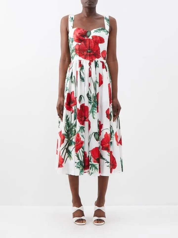 Happy Garden Poppy-print Cotton-poplin Midi Dress