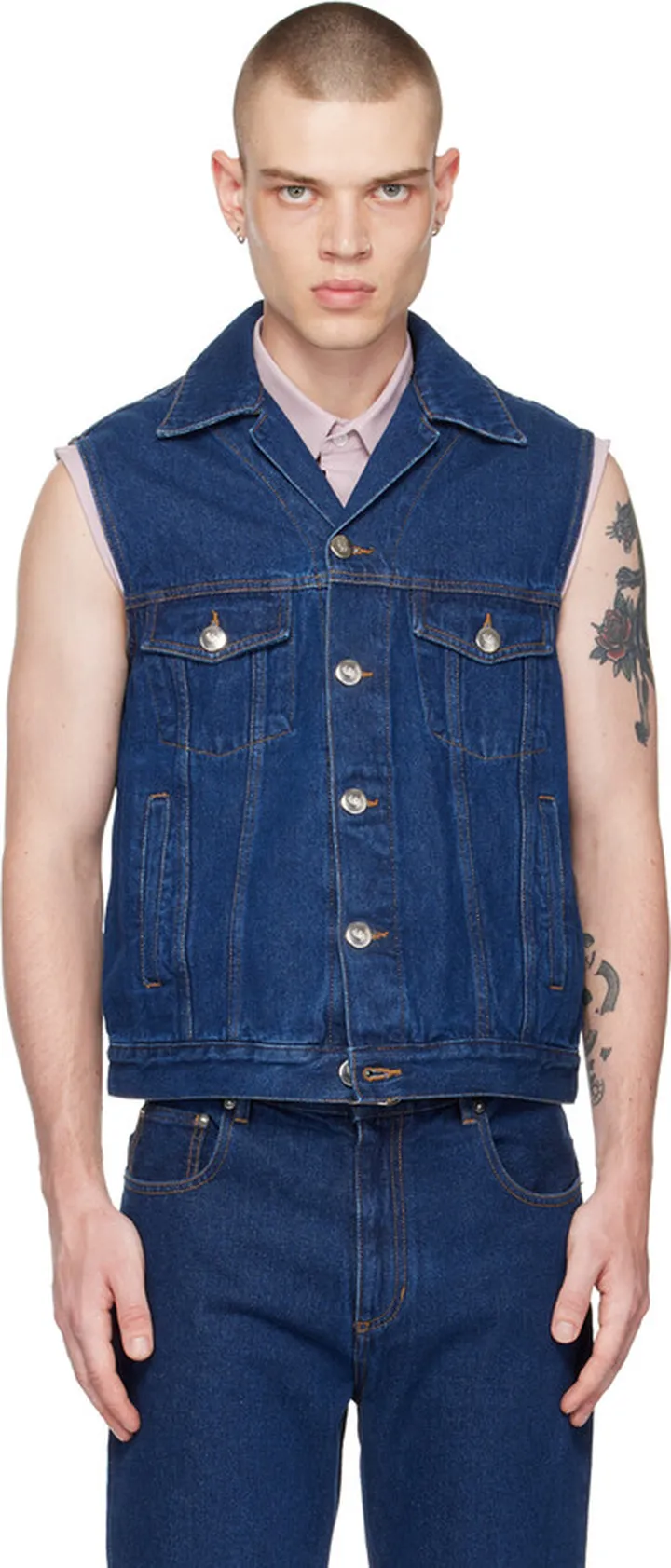 Ernest W. Baker Blue Sleeveless Denim Jacket
