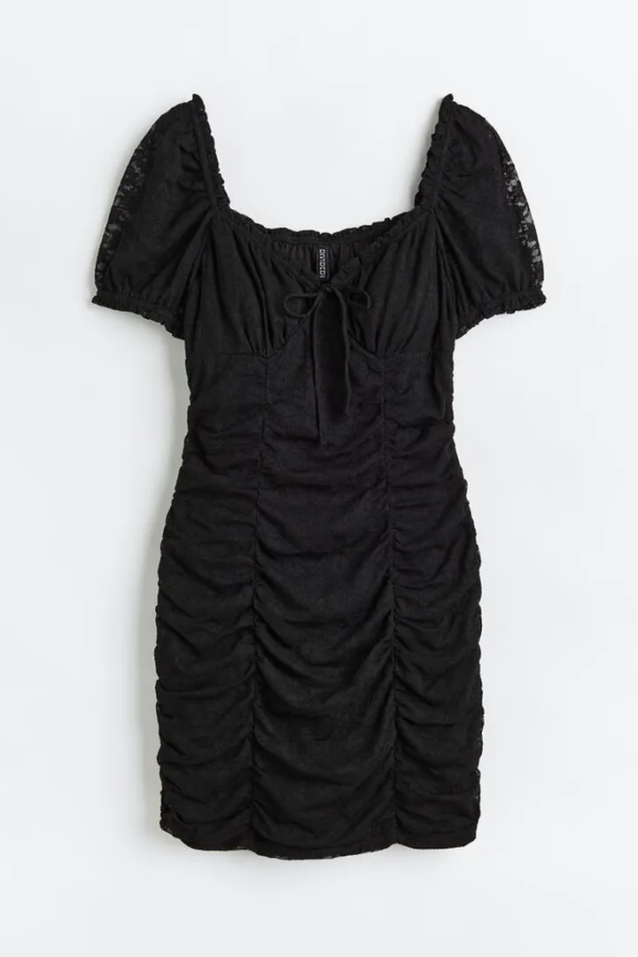 Gathered Eyelet Embroidery Dress