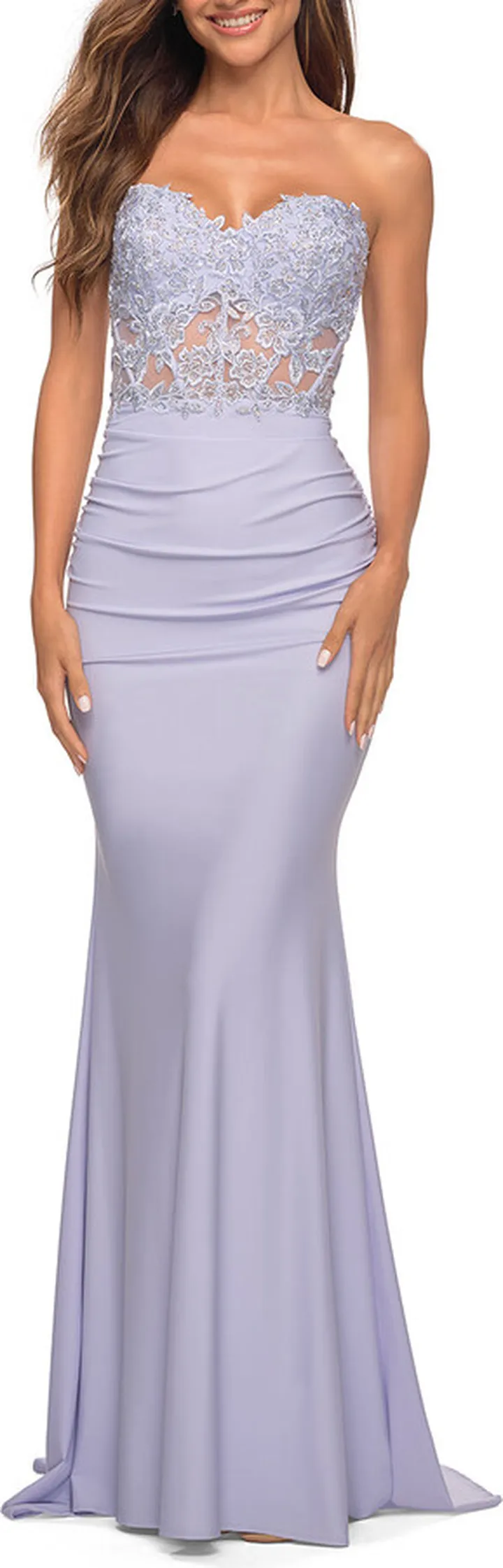 Illusion Lace Bodice Sweetheart Strapless Dress