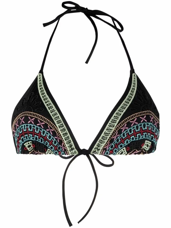 Embroidered Triangle Bikini Top