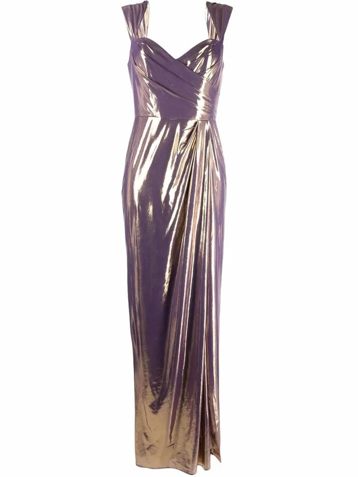 Metallic Gathered Bustier Evening Dress