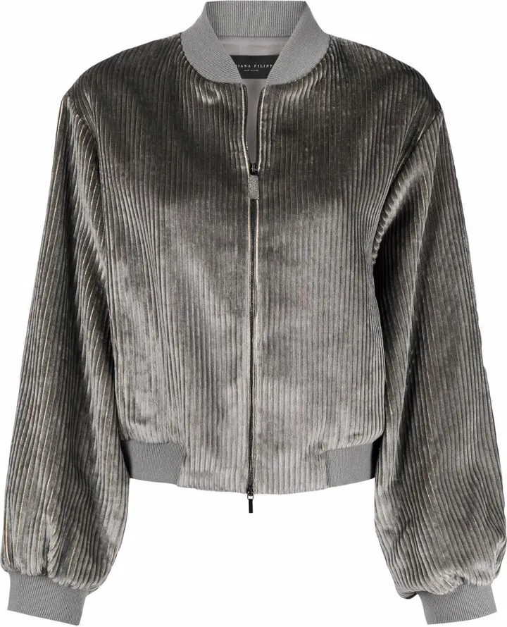 Ribbed Cropped Bomber Jacket