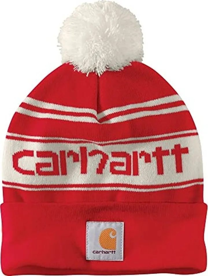 Carhartt Men's Knit Pom Cuffed Logo Beanie